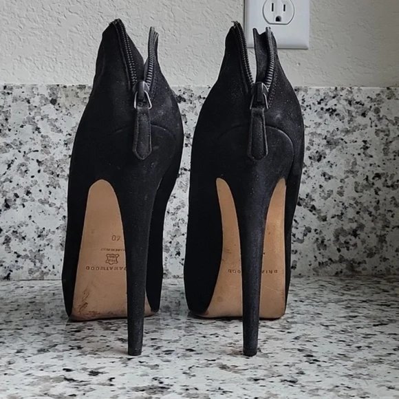 Brian Atwood DASHA Suede Satin Platform Ankle Booties - Picture 14 of 14